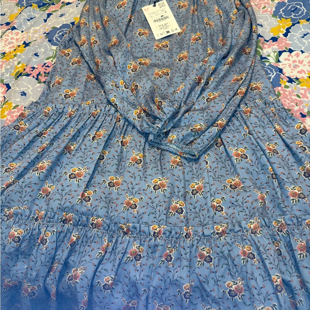 Zara Blue Floral Kids Casual Dress